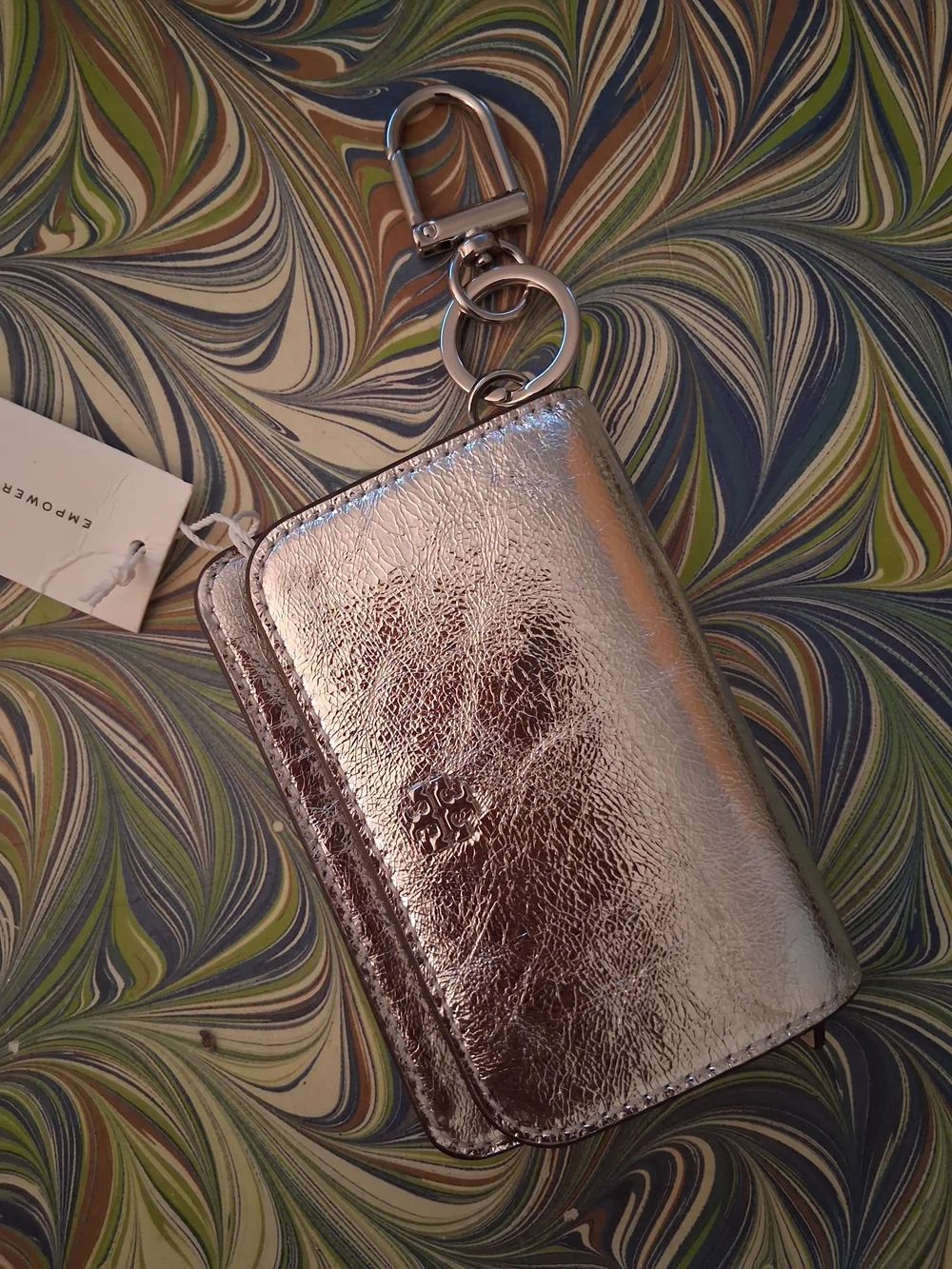 TORY BURCH Metallic Silver Key Pouch Card Holder NWT
